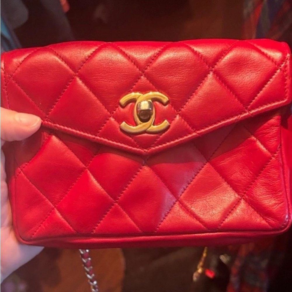 CHANEL Red Quilted Leather Bag belt or crossbody or shoulder